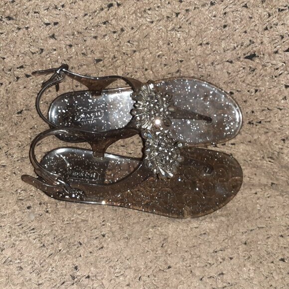 COACH Hilda Smoke Clear Beaded Glitter Thong Jelly Sandals-Sz 7-Excellent - Picture 6 of 7